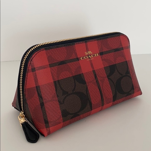 Coach Signature Red Field Plaid Cosmetic Case - Picture 16 of 16